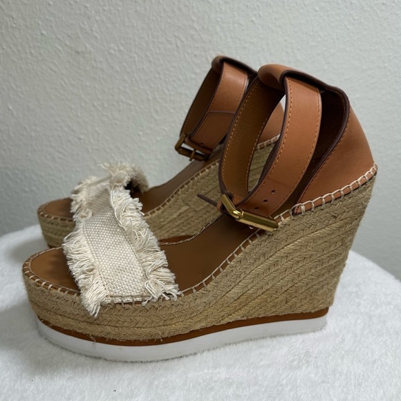 See By Chloe Glyn Fringe Wedge Sandals in Cream Platform - Picture 11 of 13